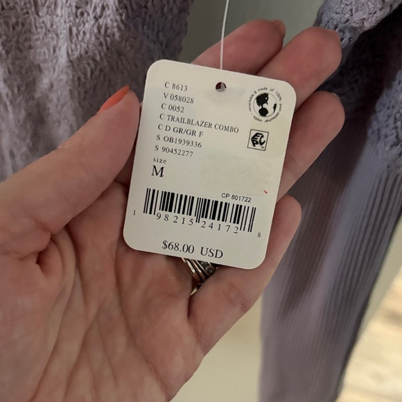 Free People Lavender Button Down Top with Striped Sleeves - Picture 3 of 5